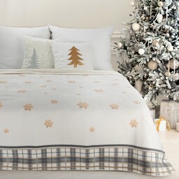 Eurofirany Koc narzuta 200x220 Angel kremowy złoty gwiazdki