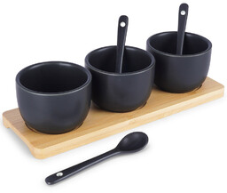 Miseczki na przekąski z łyżeczkami ceramiczne czarne 90