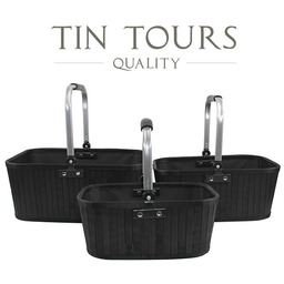 KOMPLET 3 CZARNYCH BAMBUSOWYCH KOSZYKÓW ZE SKŁADANYMI UCHWYTAMI