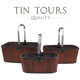 KOMPLET 3 BRĄZOWYCH BAMBUSOWYCH KOSZYKÓW ZE SKŁADANYMI UCHWYTAMI