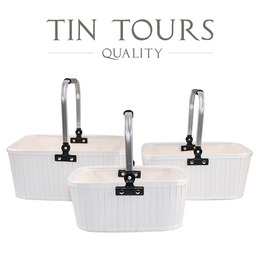 KOMPLET 3 BIAŁYCH BAMBUSOWYCH KOSZYKÓW ZE SKŁADANYMI UCHWYTAMI