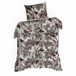 Eurofirany Pościel bawełniana 140x200 Davos liście fioletowa BAW25