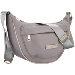 Szara torebka damska z nylonu, zawieszona na regulowanym