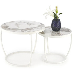 Elior Zestaw okrągłych stolików kawowych beżowy marmur K6-D56