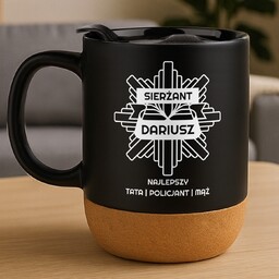 Kubek ceramiczny czarny z przykrywką dla policjanta taty