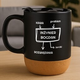Kubek ceramiczny czarny z przykrywką dla inżyniera
