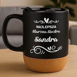 Kubek ceramiczny czarny z przykrywką dla siostry