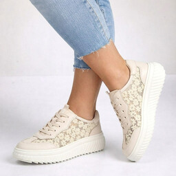 Sneakersy z motywem kwiatowym - CAPRICE 9-23708-46 BEŻOWE