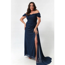 GRANATOWA SUKIENKA WIECZOROWA PLUS SIZE MARSZCZENIA ROZCIĘCIE 46