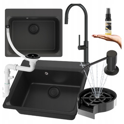 Zlewozmywak granitowy czarny Duży myjka automatyczna Bateria dozownik