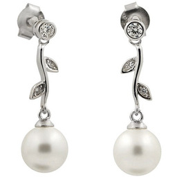 Srebrne Kolczyki Kwiaty z Cyrkoniami i Perłami