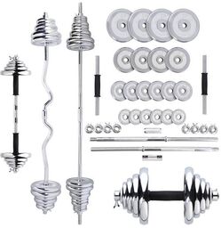 STC55 SZTANGIELKI-SZTANGA PROSTA I ŁAMANA W WALIZCE CHROM