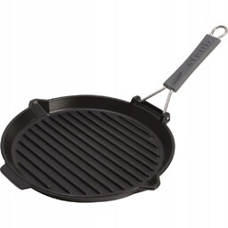 Staub Okrągła patelnia żeliwna grillowa 27 cm, czarny