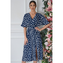 Sukienka midi a''la kimono w grochy granat Emsa