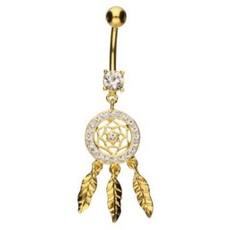 Srebrny kolczyk 925 do pępka łapacz snów pozłacany