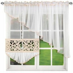 Firana dekoracyjna z panelem ażurowym i koralikami