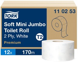 Miękki papier toaletowy Tork Mini Jumbo T2, biały,