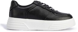 Damskie sneakersy skórzane na lekkiej platformie czarno-białe