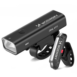 Zestaw lampek rowerowych akumulatorowych przednia tylna 400lm czarny