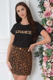 Bluzka T-shirt z panterką czarny Chance