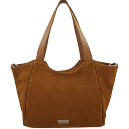 Torebka damska zamszowa typu worek - Brązowa jasna