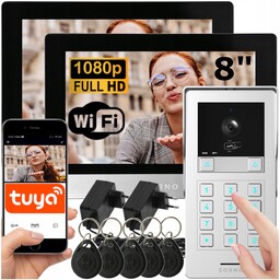 Wideodomofon Dwurodzinny Wifi Szyfrator Kod Breloki 2 Monitory