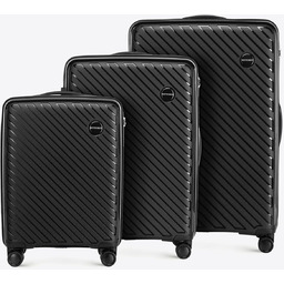 Zestaw walizek z polipropylenu w tłoczone paski czarny