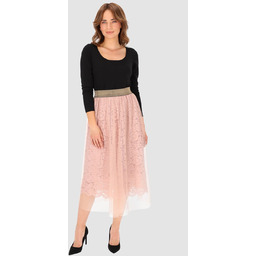 KORONKOWA SPÓDNICA DAMSKA MIDI Z PODSZEWKĄ