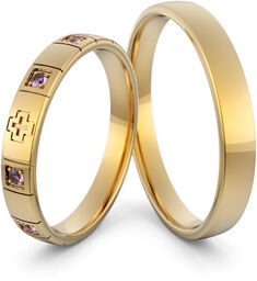 Obrączki ślubne różaniec z niebieskimi brylantami - Au-1086