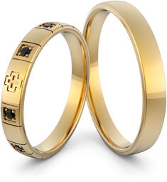 Obrączki ślubne różaniec z czarnymi brylantami - Au-1086