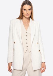 Damska marynarka z tkaniny boucle długa beżowa