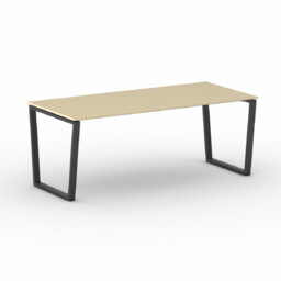 Biurko PRIMO IMPRESS, 200x90 cm, czarna podstawa, brzoza