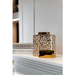 WAZON ceramiczny, prostokątny, biało-zloty nowoczesny wzór, dekoracyjny