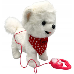 Interaktywny biały piesek na smyczy gra chodzi szczeka