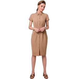 Gładka Szmizjerka z Krótkim Rękawem - Beżowa