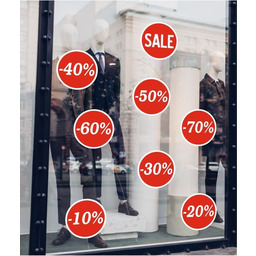Zestaw 8 naklejek: Sale, wielkości wyprzedaży