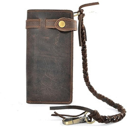 RS Męski portfel z łańcuszkiem, skórzany, długi, podwójnie