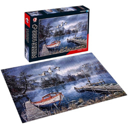 ZABAWKA PUZZLE 1000 ELEMENTÓW ZIMOWE JEZIORO Z ŁÓDKĄ