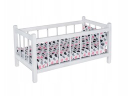 ŁÓŻECZKO DREWNIANE BIAŁE dla lalek + materac +