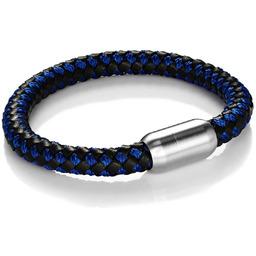 Czarno-niebieska bransoletka pleciona ze skóry naturalnej i liny