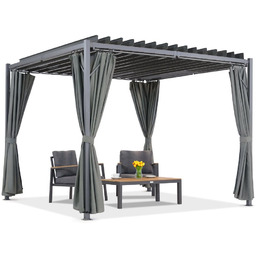 Antracytowa pergola tarasowa Tasos 3x3m z zasłonami Garden
