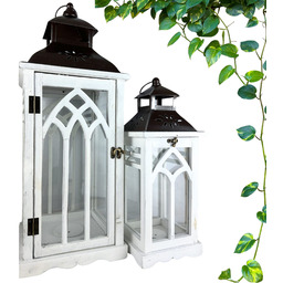 Lampion latarnia drewniana komplet 2 szt białe 62/43