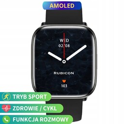Rubicon RNCF31 czarny smartwatch z funkcją rozmowy prostokąt