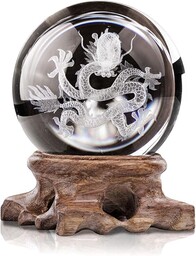 HDCRYSTALGIFTS Kryształowa kula 3D wewnętrzna rzeźbiony smok wzór
