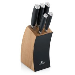 Komplet 5 czarnych noży kuchennych w bloku dębowym
