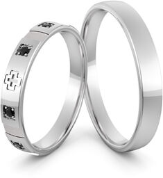 Obrączki ślubne różaniec z czarnymi brylantami - Au-1087