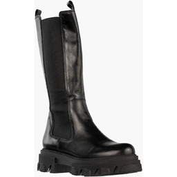 Kozaki Damskie Skórzane Buty Zimowe Gruba Podeszwa Czarne