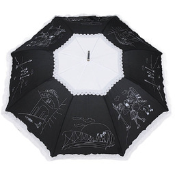 Parasol damski automat z falbanką - Paryżanka czarno-biały
