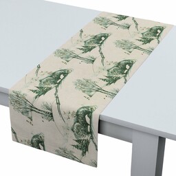 Bieżnik prostokątny, zielony wzór cottage na beżowym tle,