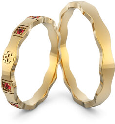 Obrączki ślubne różaniec z rubinami - Au-1088